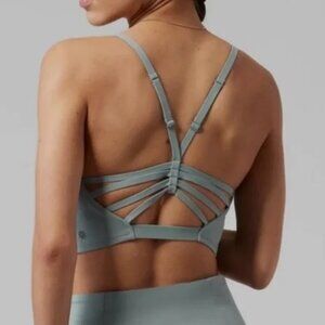 ATHLETA Elation Strappy Long Line Gray/Green Bra A-C Sports Tank Top Large